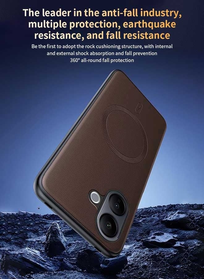 Magnetic Case for  Vivo V60 Lite 5G, [Strong Magnetic Charging][N52 Magnetic Ring Design][All-Round Protection]Luxurious Leather Texture Drop Protection Phone Case for  Vivo V60 Lite 5G 6.77 inch, Brown - Image 5